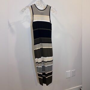 Jonn and Jenn Elegant Striped Sleeveless knit Dress - Black, White, Tan